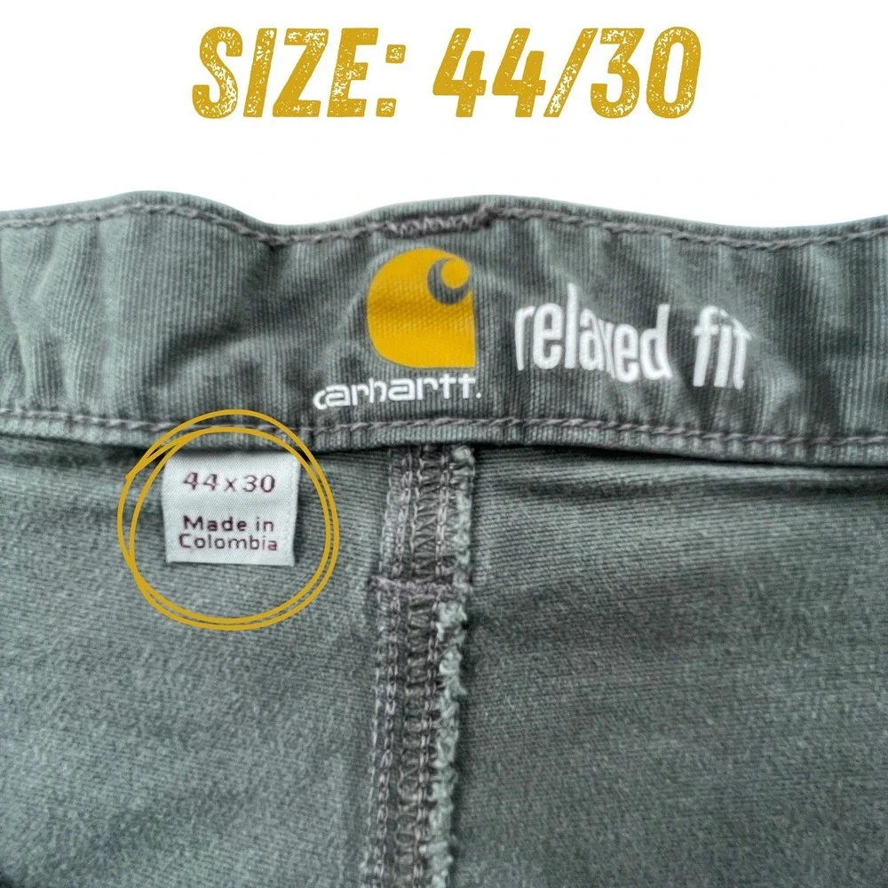 Carhartt Men 44x30 (42x28) Relaxed Fit Canvas Work Pants Utility 102291-039 Gray